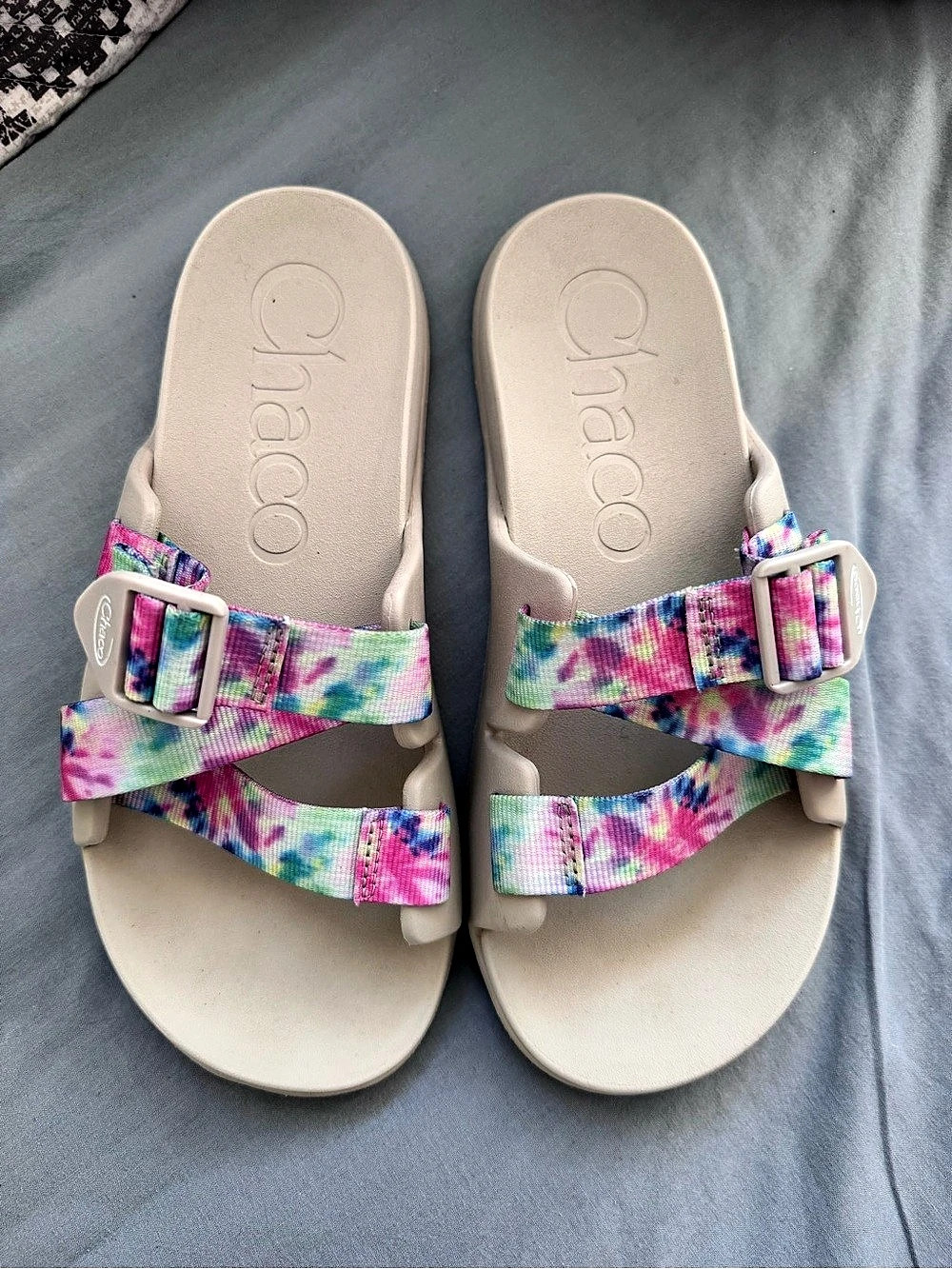 Chaco Chillos Slide Sandals Women Size 9 Off White Tie Dye Straps W